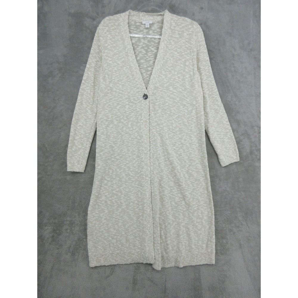J Jill Sweater Womens Medium Petite Cardigan Duster Slub Knit‎ One Button Ivory